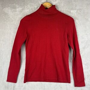 Lauren Ralph Lauren Red Merino Wool Cotton Turtleneck Sweater Petite P/P